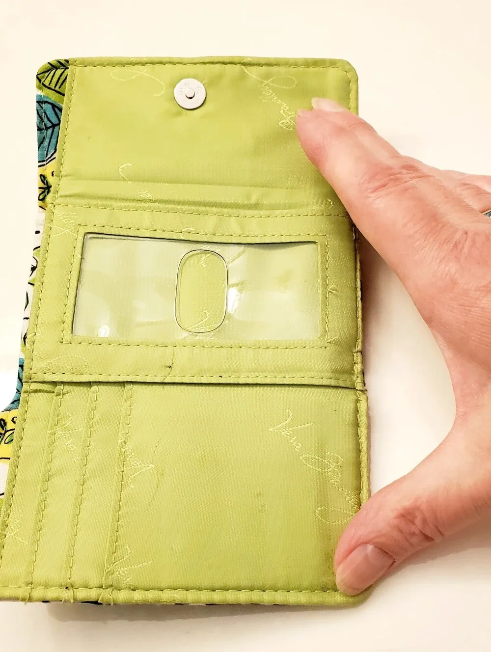 VERA BRADLEY Quilted Floral Kiss-Lock ladies Wallet, Yellow, Green & Blue - Picture 8 of 9